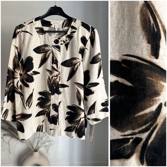 JM Collection 100% Linen Printed Shirt Top NWT US 12 - Picture 3 of 3